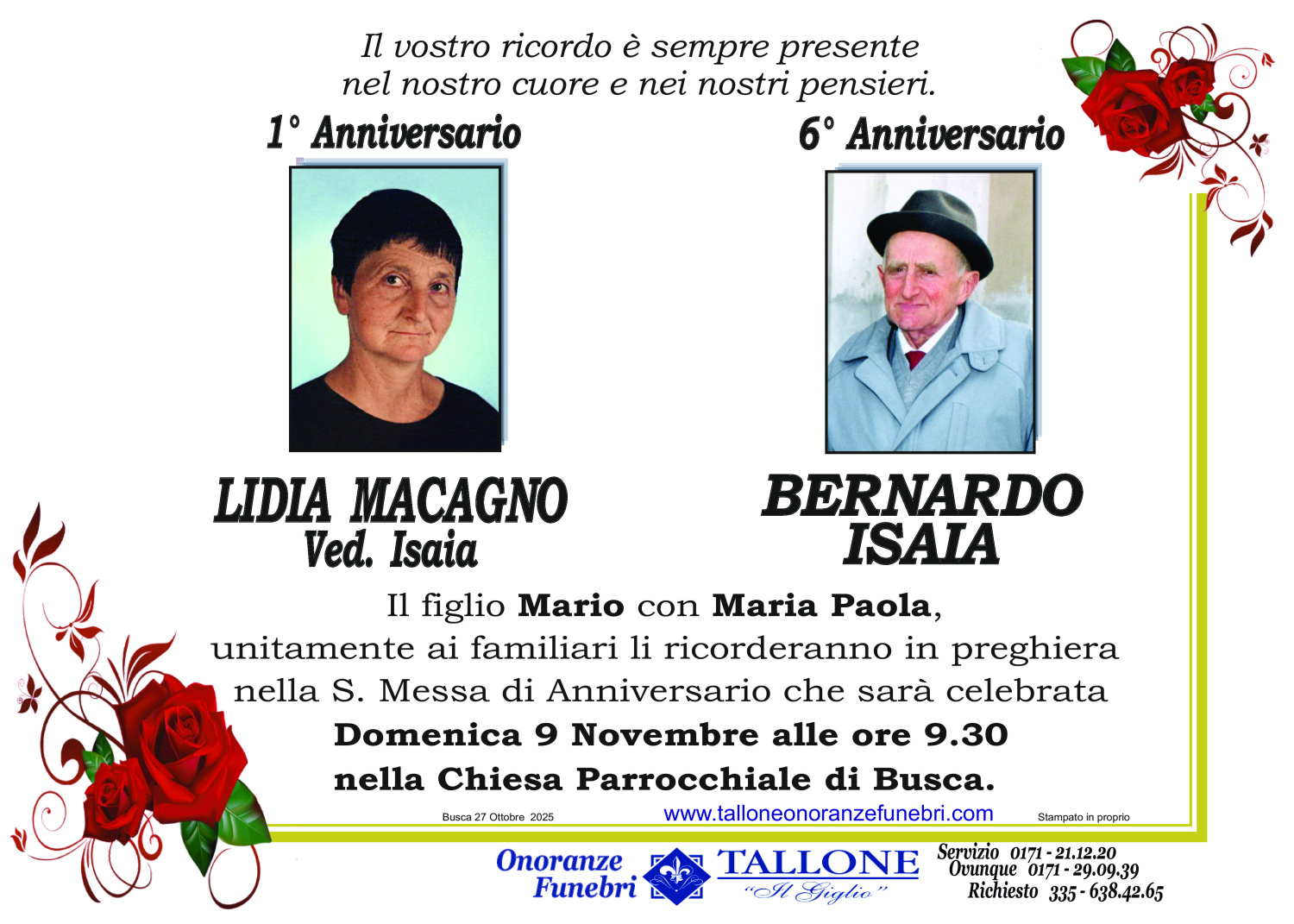 Lidia Macagno Ved. Isaia Bernardo Isaia